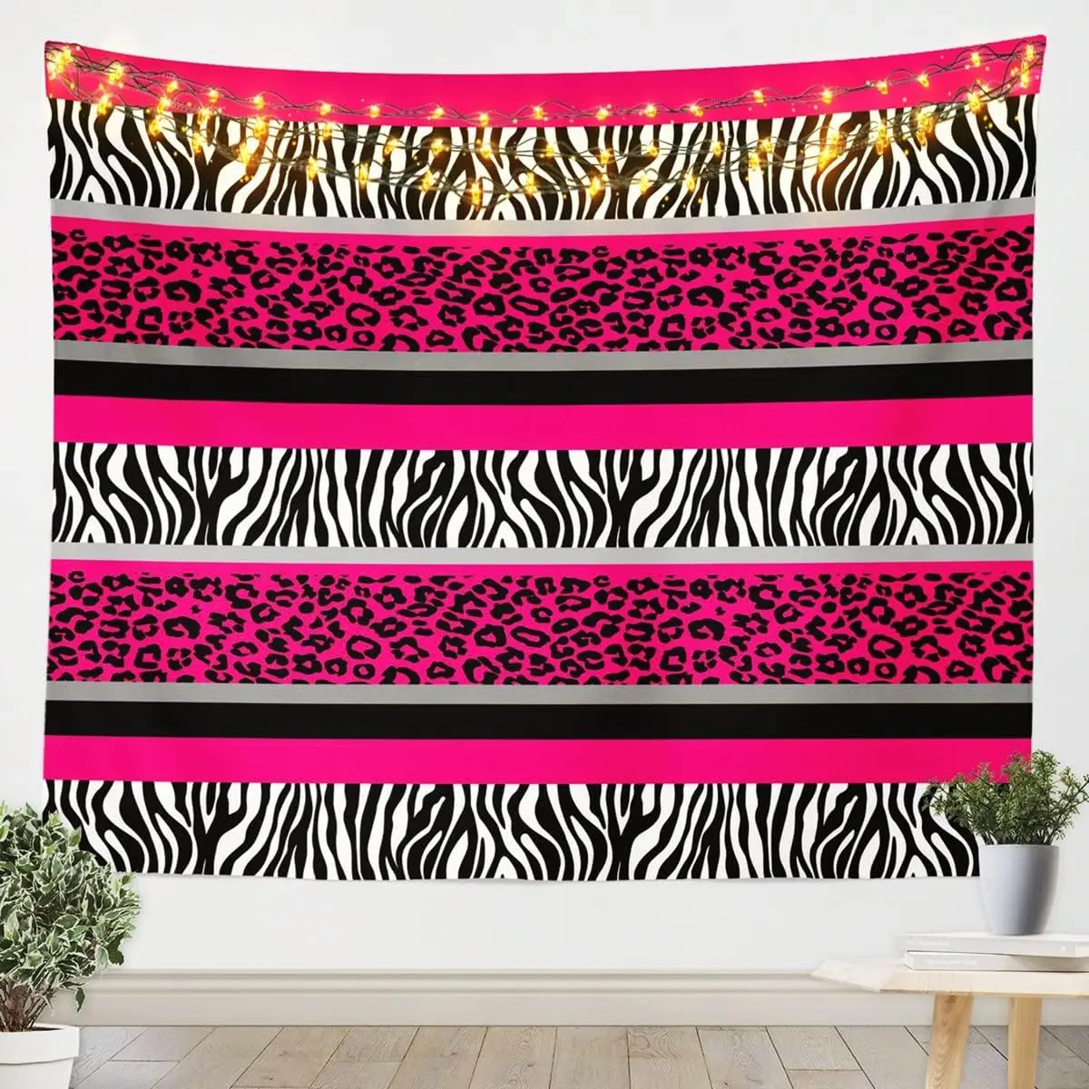 Feelyou Soft Synthetic Stripe-Leopard Print Tapestry Wall Mural - 59x82in Lightweight Wall Mount Home Decor, Adult Home Inspo Bedroom Living Room Accent for House Brightening, Room Decor, 59X82 In