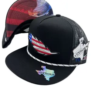 Texhorn USA Flag Hat with Adjustable Strap and Logo, Black Color, Stylish Design