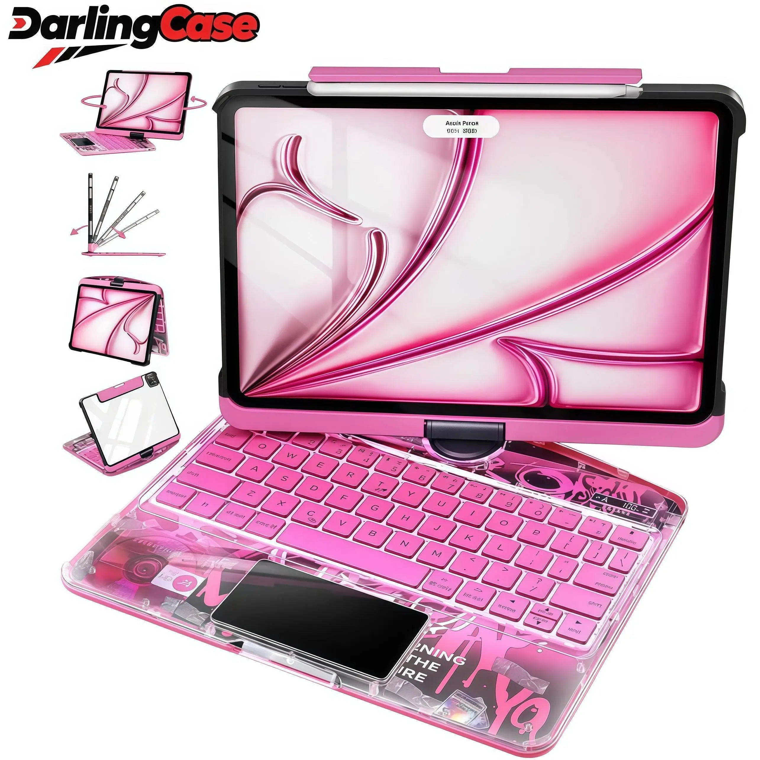 #SummerWins #DealsForYouDays DarlingCase ipad keyboard cases  for Air 11/13 in.iPad 10.2in Y2k iPad keyboard Case–360° Rotating Multi-Touch Trackpad, RGB Backlit Keyboard, Transparent Back, for ipad 10th /A16 case Tablet Cyberpunk Wireless,Smart Digital