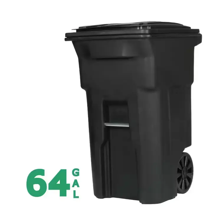 Toter 64 Gallon Black Rolling Outdoor Garbage/Trash Can with Wheels and Attached Lid Bote de basura
