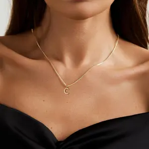 Gold Initial Necklaces for Women,Dainty 14k Gold Plated Letter Necklaces Cute Tiny A-Z Letter Pendant Necklace Trendy Simple Waterproof Box Chain Necklace Personalized Monogram Name Necklace for Delicate Jewelry Gift