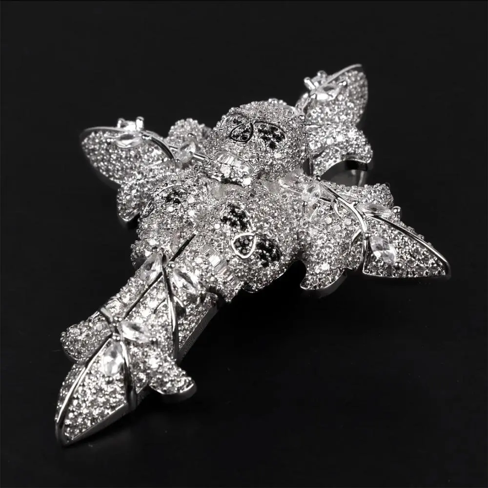 Men's Accessories: Hip Hop Iced Out Skull Cross Pendant Necklace, Platinum-Plated Zircon, Exquisite Jewelry Gift for Men, Bling Stylish Accessory, Cross Chain Design, Chains, Necklaces, Moissanite Cuban Chain