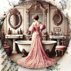 1pc Aluminum 2D Flat 8x8in Vintage Victorian Lady Bathroom Wall Art Sign - Elegant Shabby Chic Wall Decor Plaque for Powder Room, Vanity