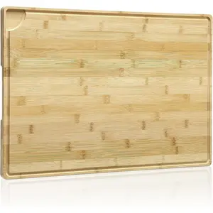 Large 24x16 inch Bamboo Cutting Board for Kitchen - Wooden Butcher Block Chopping Board with Deep Juicy Groove and Back Inner Handle - Ideal for Meat, Vegetables, and Fruit