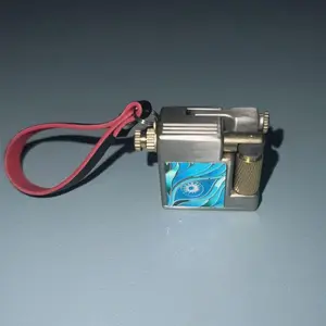 Vintage Mini Cube Igniter With Blue Enamel Craft, Retro Grinding Wheel Design, Lightweight Solid Metal Collectible Ornament, Unique Men Gift For Display & Gifting, No Fuel Contained