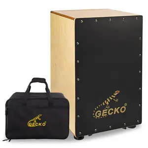 GECKO Cajon Box Drum-Wooden Percussion Box musical instrument bass drum box acoustic box drum beat box with Internal Adjustable Guitar Strings cajon drum set package