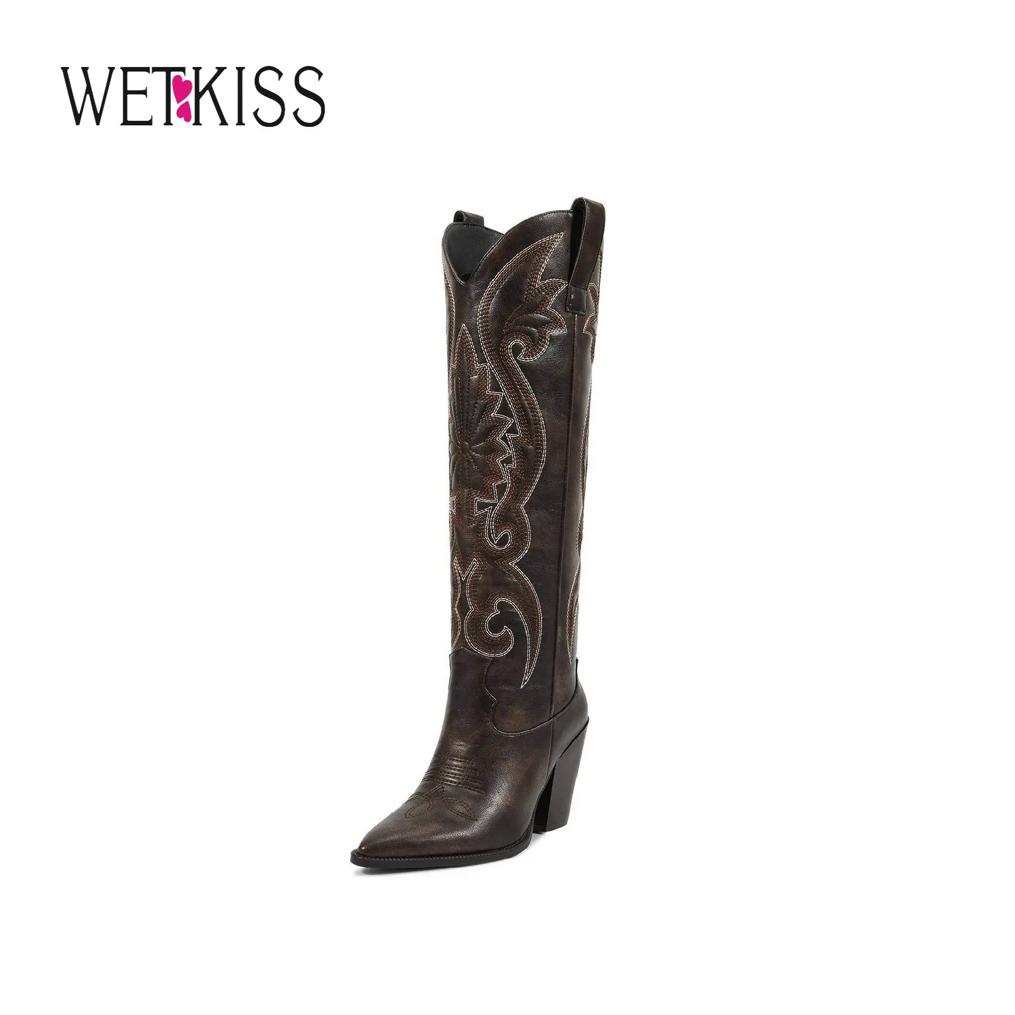 Wetkiss Womens Western Cowgirl Cowboy Knee High Boots with Embroidered Pointed Toe Chunky Heel Slip on Retro Tall shoes ,Women's Shoes,Women's Boots  #WeeklyDeals#TikTokShopDealsforYouDays#DealsForYouDays#SummerWins