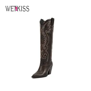 Wetkiss Womens Western Cowgirl Cowboy Knee High Boots with Embroidered Pointed Toe Chunky Heel Slip on Retro Tall shoes ,Women's Shoes,Women's Boots  #WeeklyDeals#TikTokShopDealsforYouDays#DealsForYouDays#SummerWins