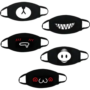 5-Pack Black Dust-Proof Cotton Face Masks, Super Cute Fashion Anti-Dust Mask for Boys and Girls