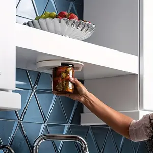 2-In-1 Under Cabinet Can Opener Set, Heavy-Duty Rotating Design, Ergonomic Handle, Multi-Sized Lid Gripper, Durable Plastic, No Power Needed, Kitchen Tool, Kitchen Gadgets