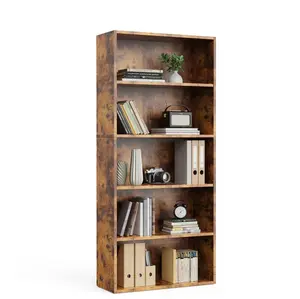 5-Tier Bookshelves with Adjustable Shelves, Floor Standing Bookcase for Home & Office Storage, Rustic Brown