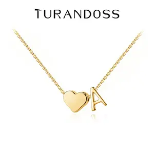 Turandoss Initial Heart Necklace for Women, 14K Gold Plated Letter A-Z Pendant Necklace, Dainty Personalized Name Jewelry Valentine’s Day Birthday Gift