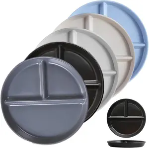 Portion Control Plate for Balanced Eating (5 Pack), 9" Unbreakable Divided Plates,3 Compartment Plates,  Plastic Plates,,
