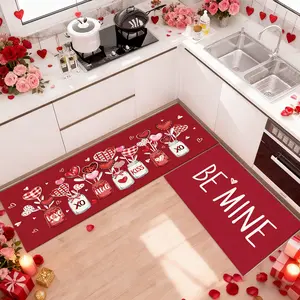 Kitchen rug set, 2Pcs Valentine's Day kitchen mat set, Valentine's Day decorative mat, soft non-slip area rug, washable, Valentine's Day gift, for kitchen, dining room, living room, bedroom, home decoration, gift, Machine Washable Rug, Kitchen Rugs Sets