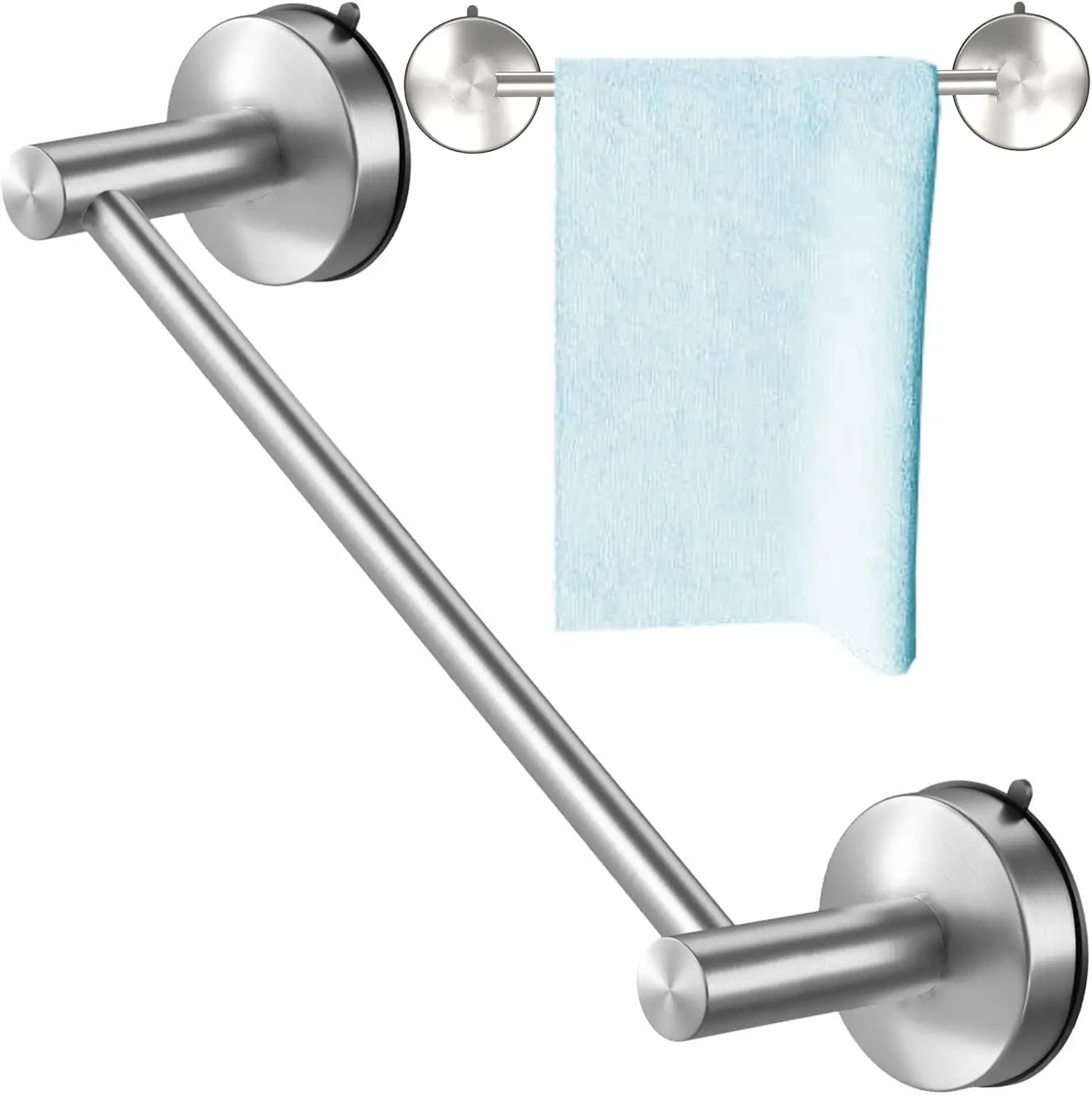 Telescopic Suction Cup Bathroom Towel Rack, Brushed Nickel Towel Bar, Stainless Steel Towel Rack, Bathroom Shower Towel Rack, For Hanging And Drying Towels And Cloths At Home Or In The Kitchen.