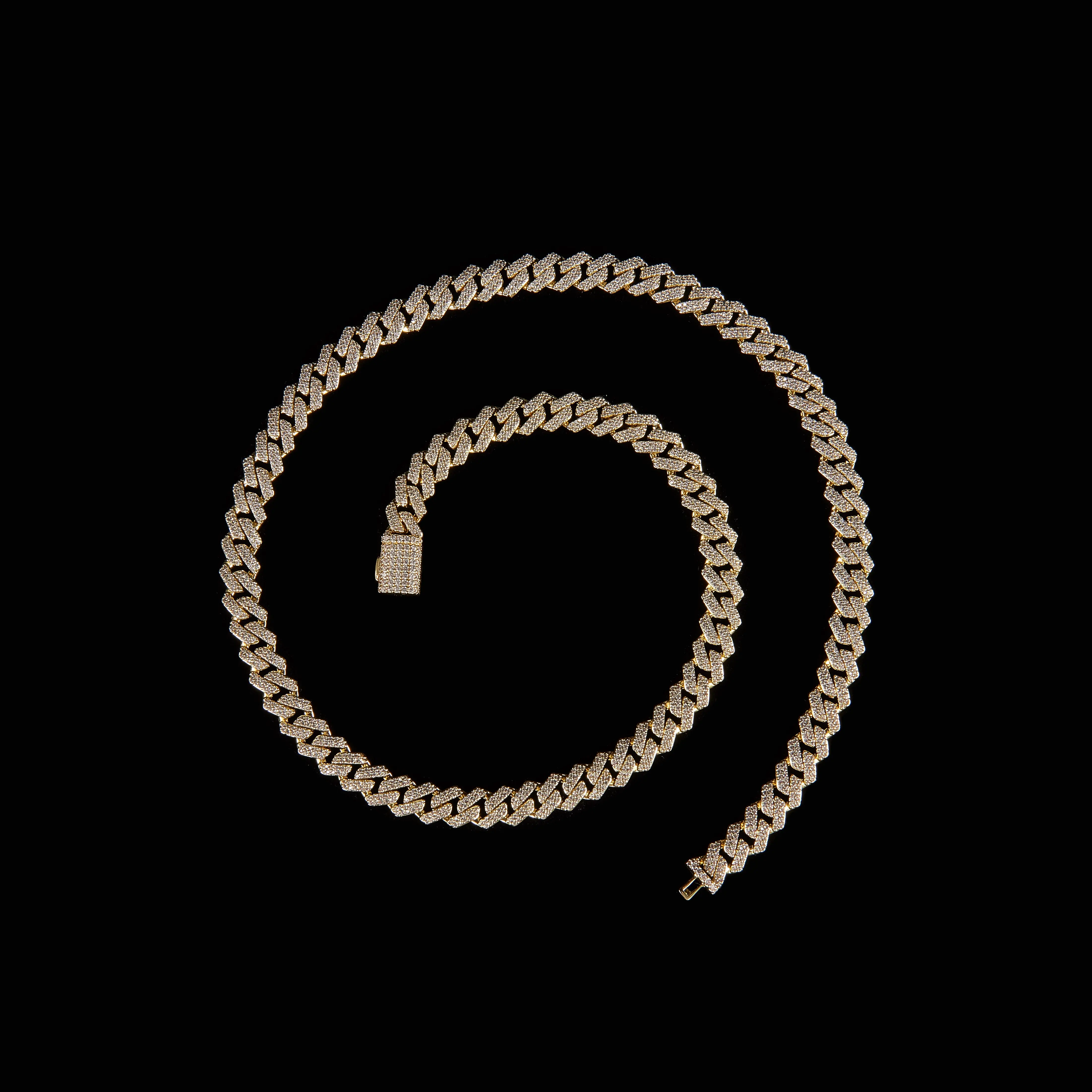 8.5MM 14K Real Gold Plated Copper Slim Double Paved CZ Cuban Chain Necklace, Bright Bling  Miami Cuban Neck Jewelry Daily Casual Wear