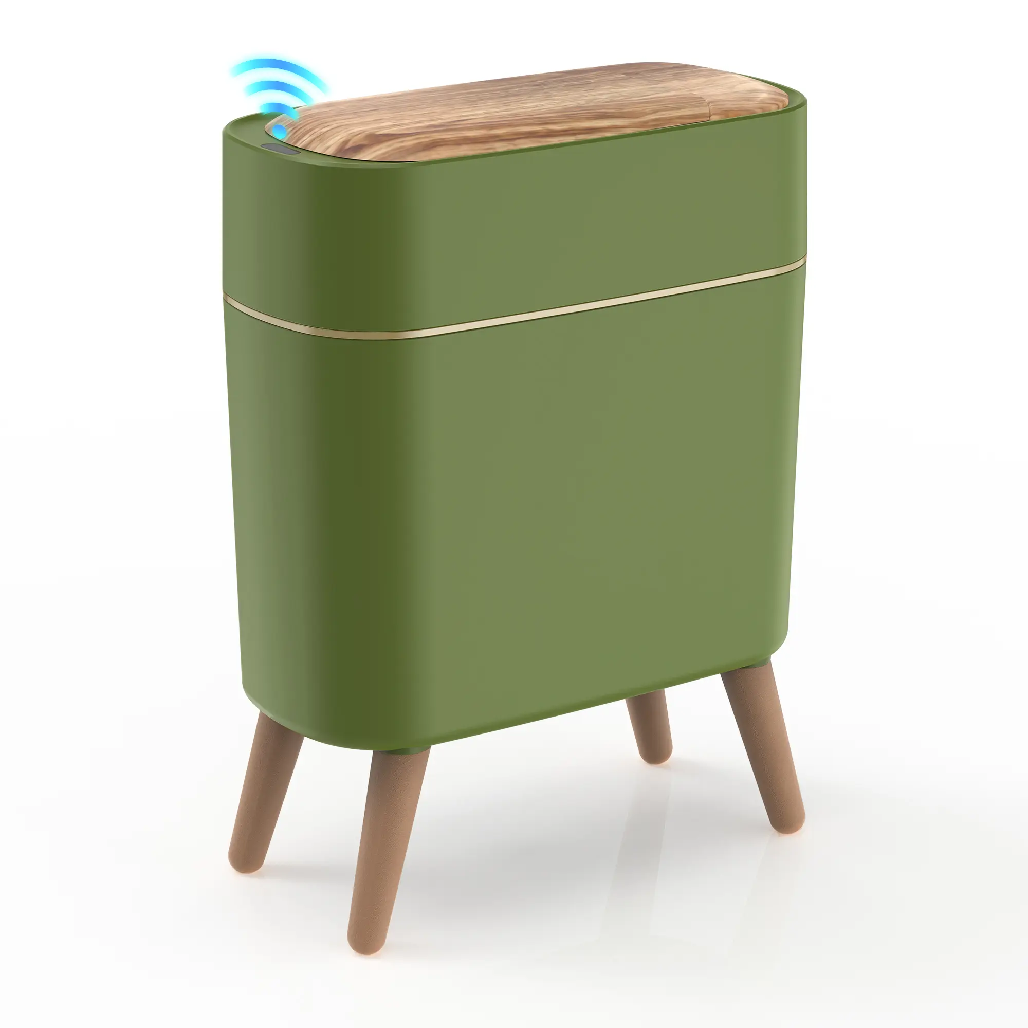 Pukomc Hands-Free Automatic Sensor Trash Can - Plastic ABS Body, Minimalist Wood Grain Lid Bathroom Trash Can, Organiser for Home, Office