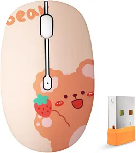 FMOUSE Cute Wireless Mouse, Bluetooth & 2.4GHz Dual Mode, Silent Click, AA Battery Powered, Kawaii for Kids Students Teen Girls, Compatible with Laptop Mac iPad PC (Kerry Bear)