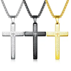 Cross Chain Necklace Stainless Steel Pendant For Men Catholic Religious Jewelry Accessories