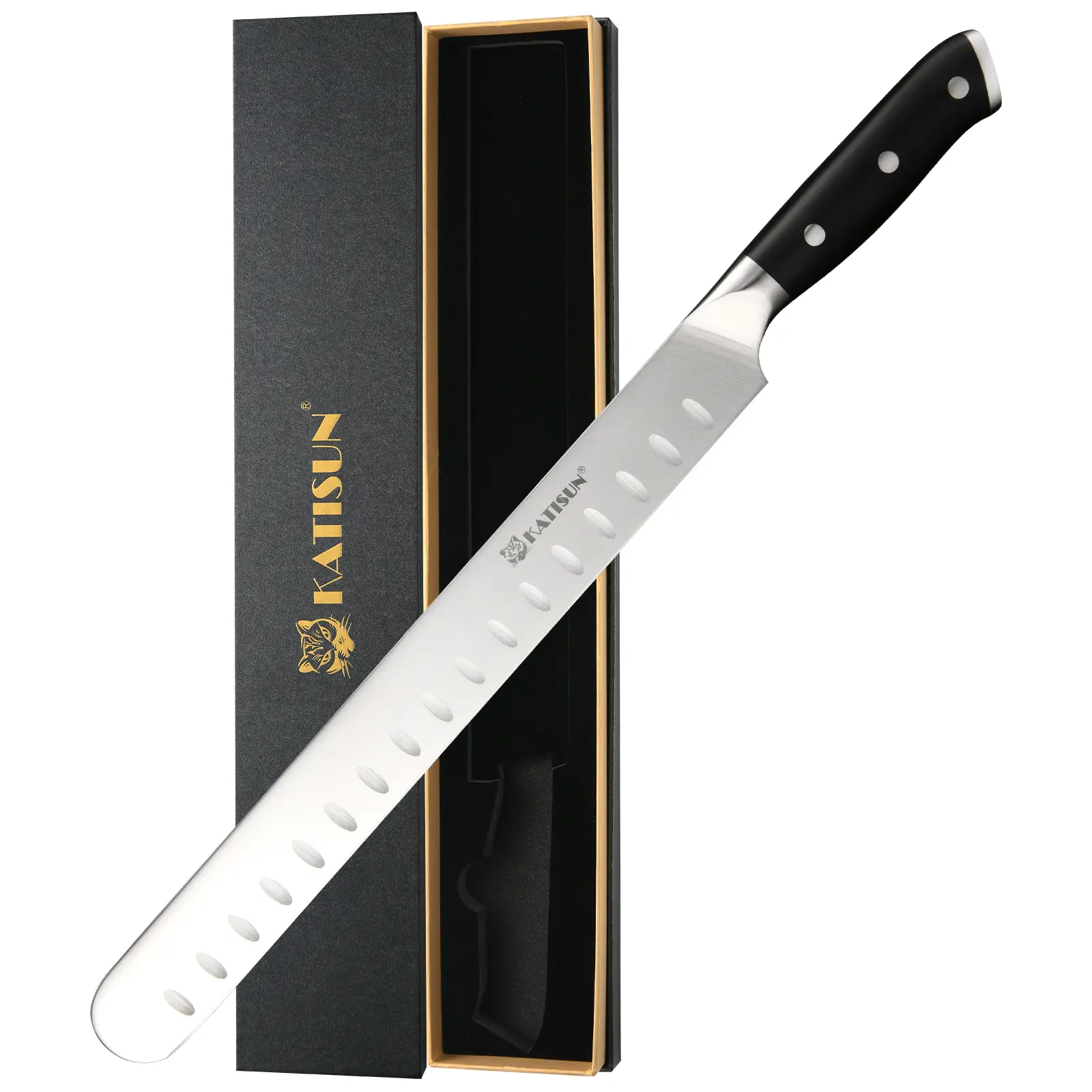 13-Inch Ultra Sharp German Steel Brisket Shape Cooking Knife, Full Cut Blade, Ergonomic Handle Kitchenware for Slicing Roasts, Meats