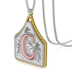 Handmade Cow Tag Initial Necklace| A-Z Uppercase Letter Pendant| Stainless Steel Box Chain 22inch Unisex Western Jewelry