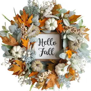 20" Fall Thanksgiving Wreath – Rustic Pumpkins & Eucalyptus Greenery Autumn Door Decor, Cozy Farmhouse Porch & Wall Decoration Must-Have