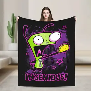 Invader Zim Taco Gir Y2K Cartoon Knitted Blanket  Flannel Throw Blankets Bed Sofa Decoration Soft Warm Bedspread,Birthday Gift, Gift for Him, Gift for Her