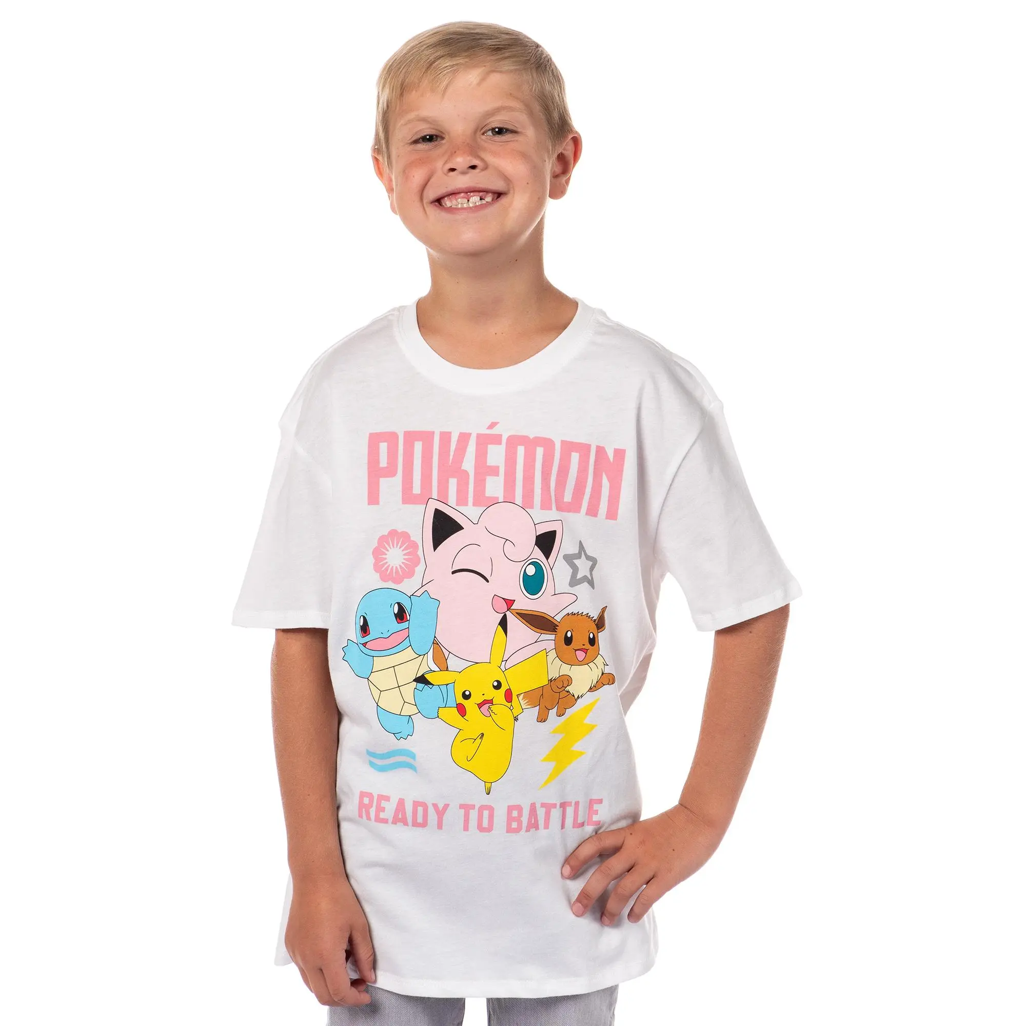 Pokemon Boys Ready to Battle Generation 1 Pokemon Character Pikachu, Squirtle, Eevee, Jigglypuff Kids T-Shirt