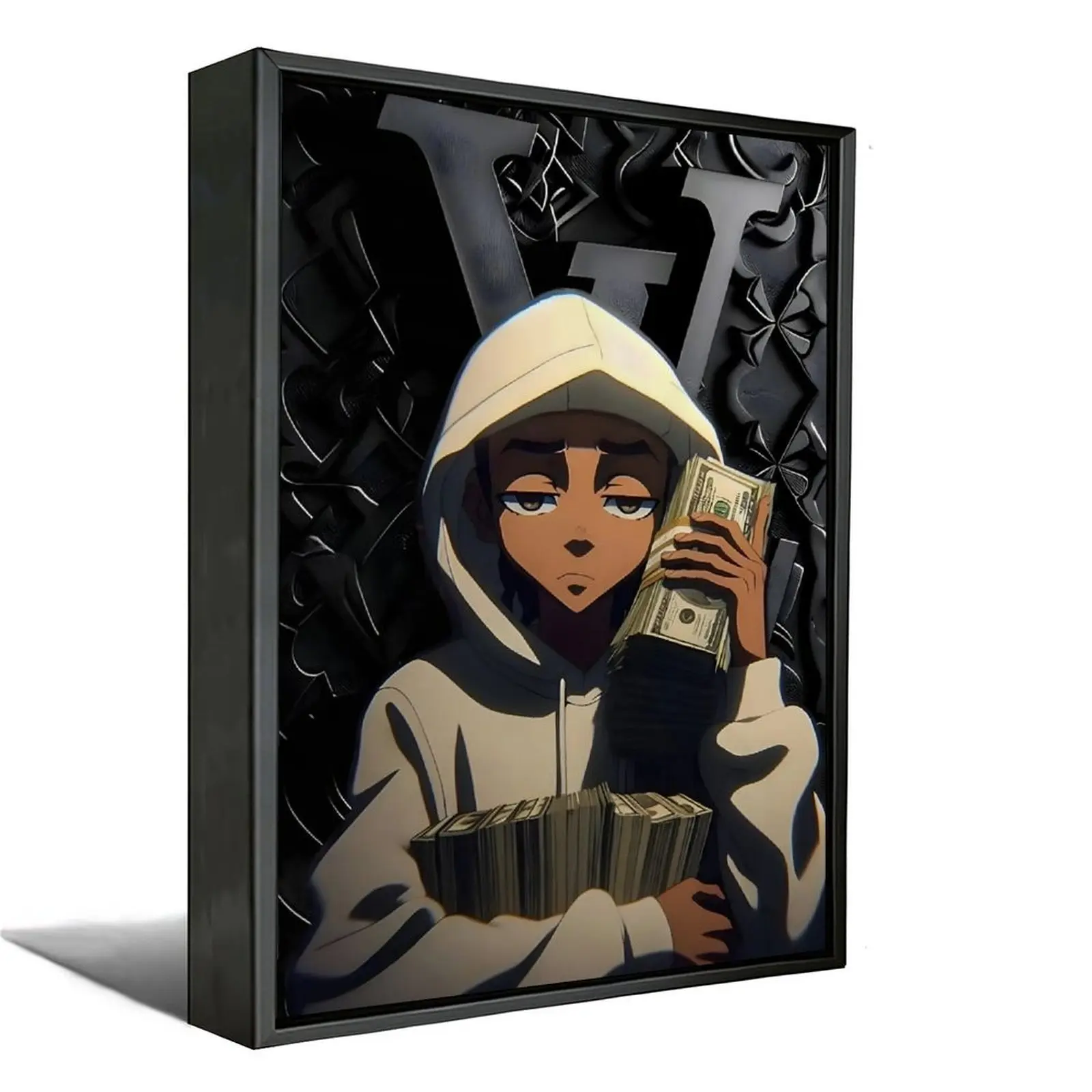Riley Freeman Money-Themed Canvas Wall Art Print "A Stack of Cash" - Home Decor Item for Hip-Hop & Anime Enthusiasts, Dorm Room & Anime Room Decoration for Modern Male Spaces, Room Decorations, Dorm Room Decor