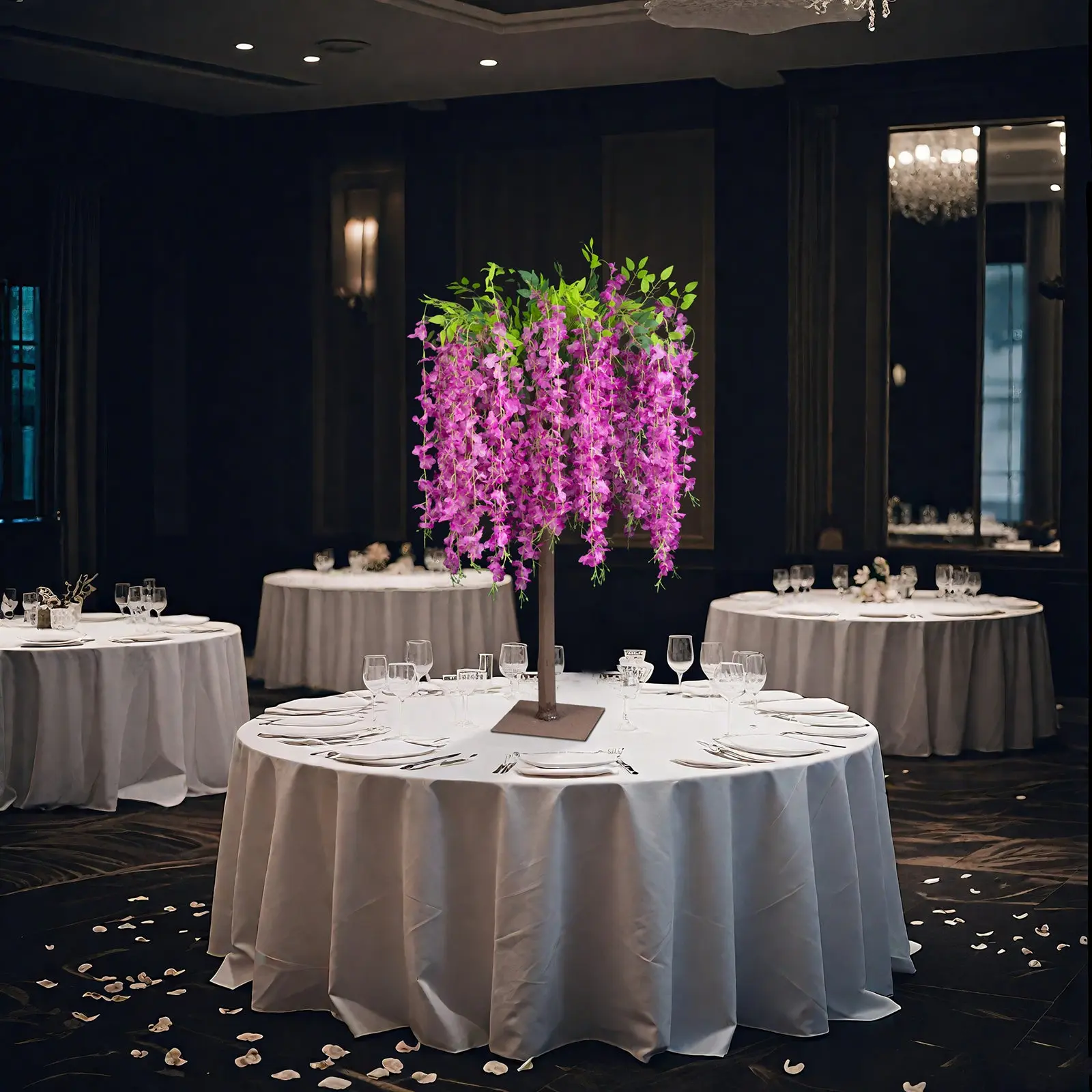 4ft Artificial Lavender Lilac Wisteria Single Tree - Lifelike Fake Plant with Natural Trunk, Cascading Flowers, Silk Floral Decor for Weddings, Indoor Outdoor Centerpieces