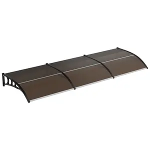 All-Weather Outdoor Awning Canopy, UV Rain Snow Sun Protective Polycarbonate Cover with Heavy-Duty Plastic Steel Brackets, 100x300cm Size Available in Clear and Brown, Perfect Protective Shelter for Porch and Window Outdoor Use