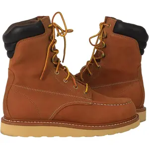 LASTING PINNIP Unisex Lightweight Leather Work Boots - Comfortable Working Boots Soft Moc Toe Slip Resistant Handcrafted Goodyear Welt Construction Boy Walking Shoes