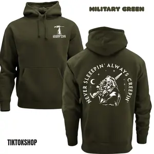 Never Sleepin Always Creepin Hoodie - Hunting Coyote Hoodie Thermal Predator Hunter Gear - Pullover Sweatshirt Mens Gift - Gift For Hunters