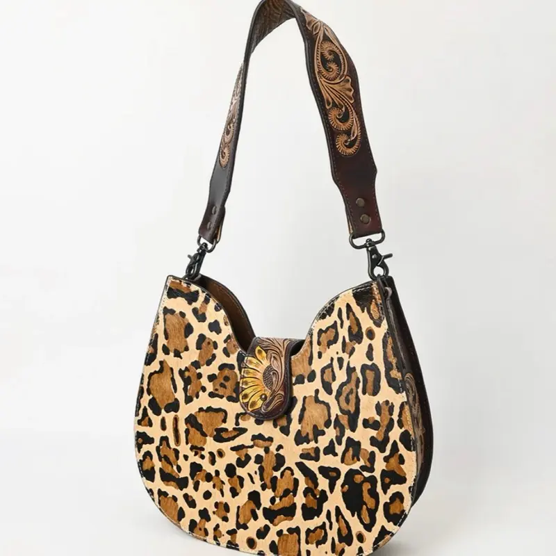 American Darling leopard sunflower hobo shoulder bag with rhinestones