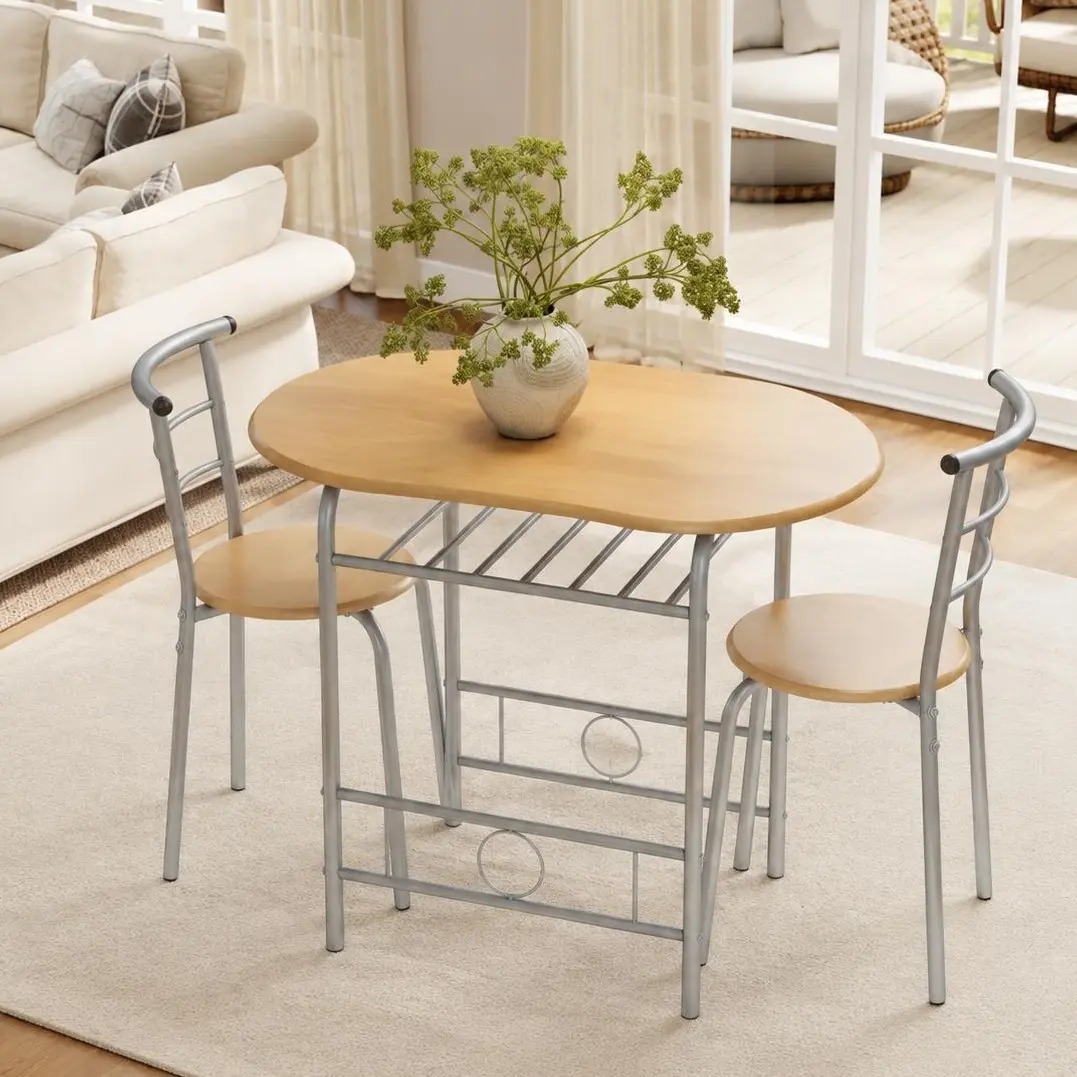 Costoffs 3-Piece Oval Dining Table Set with Chairs - Waterproof MDF Top, Steel Frame, Ergonomic Design, 14'' Seat Diameter, 19.5''L x 16.5''W x 30''H Modern Small Indoor Apartment Furniture,dorm essentials,home decor