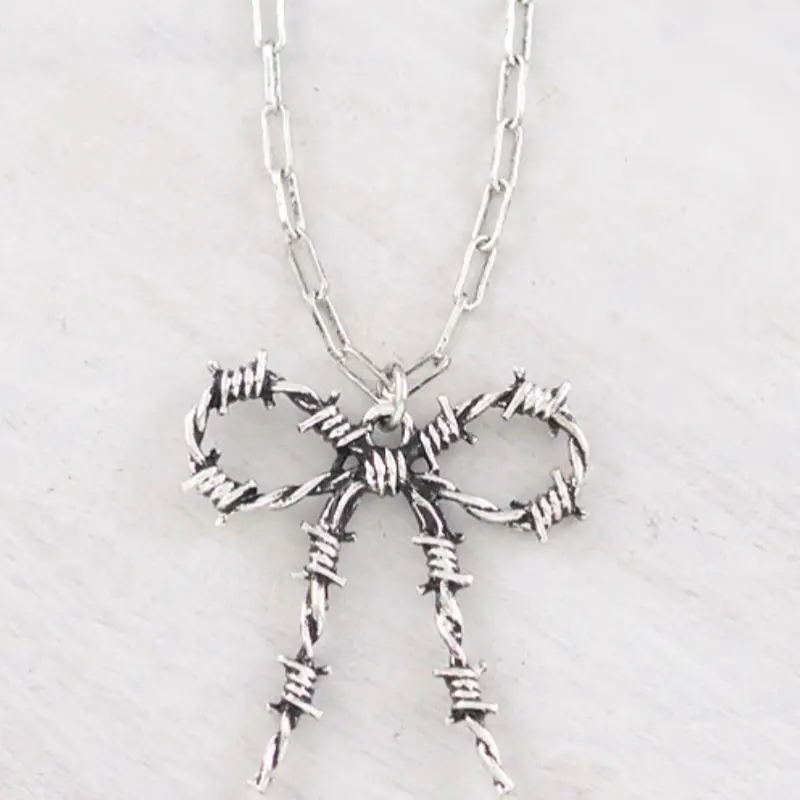 Western Barbed Wire Bow Necklace