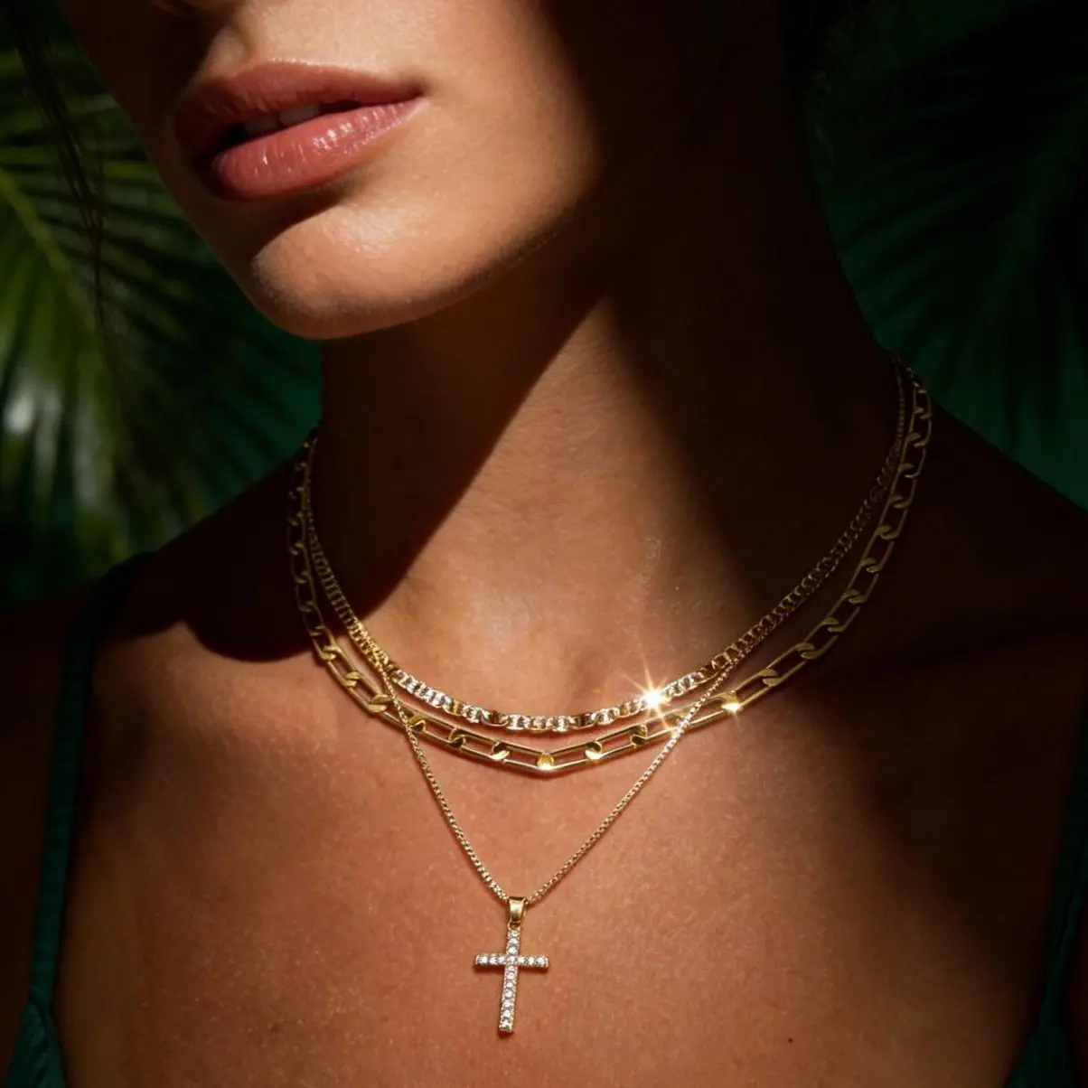 ASCOMY 3 Layered Cross Necklace 14K Gold/Silver Plated Stackable Chains Dainty Crystal Pendant Everyday Jewelry ASCOMY 3 Layered Cross Necklace 14K Gold/Silver Plated Stackable Chains Dainty Crystal Pendant Everyday Jewelry