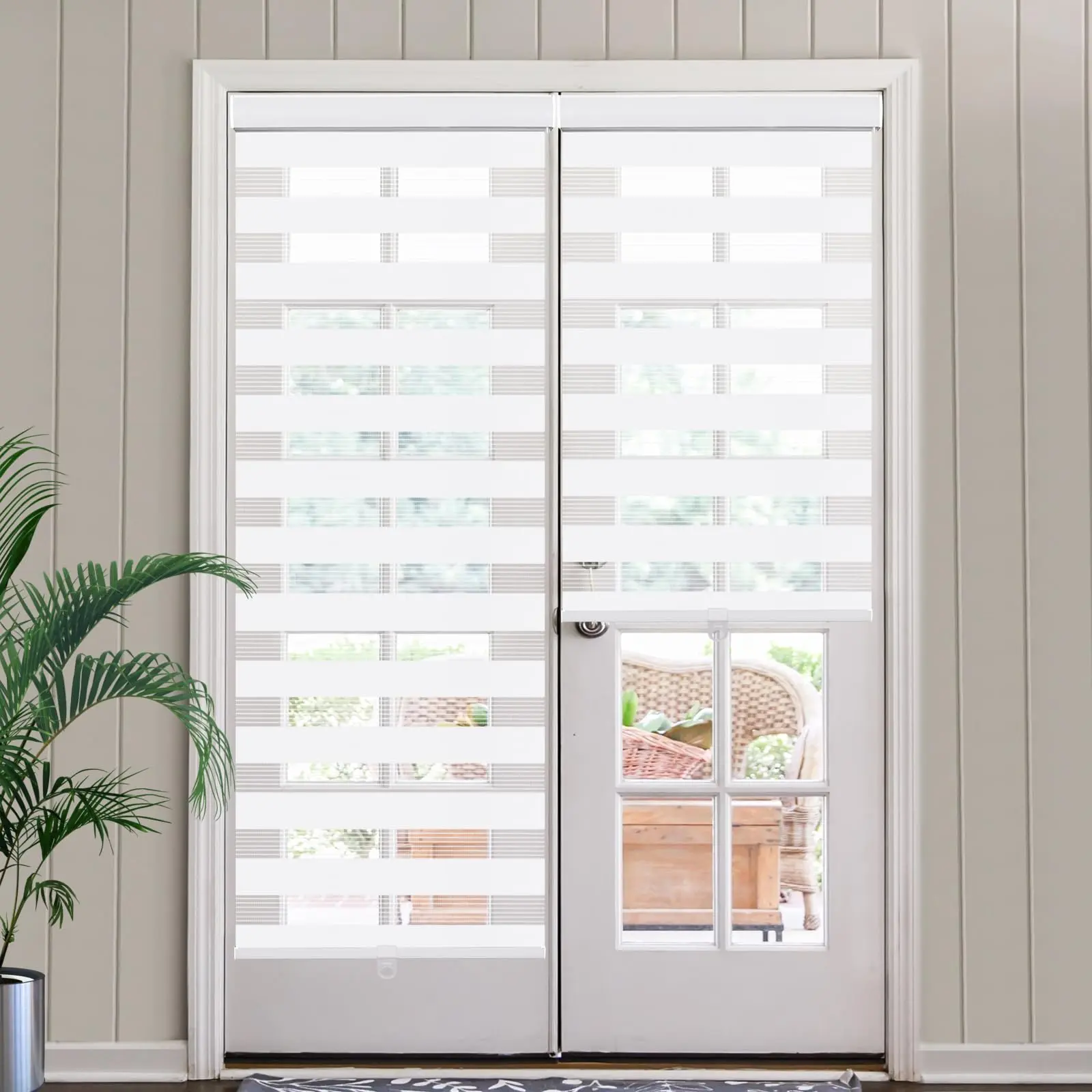 SEEYE Cordless Zebra Blinds for Windowe 18-72" W x 64" H, French Door Blinds Free-Stop Roller Window Shades with Valance, Light Filtering/Blackout Window Treatment Sheer Blinds & Shades Easy to Install, White