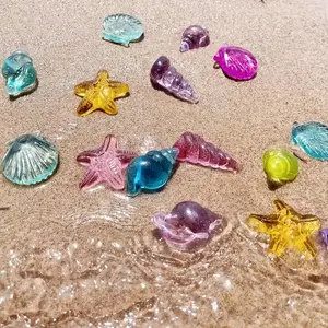 30pcs Colorful Artificial Shell Decorations, Creative Transparent Crystal Fish Tank & Pool Accessories, Aquarium Decor, Starfish, Beach Scene, Party DIY Decoration