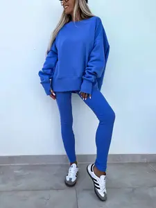 Women's Solid Color Sweatshirt & Sweatpants Set, Casual Long Sleeve Round Neck Pullover & Jogger Pants, Ladies Sportswear for Indoor Outdoor Wear, Sweatsuit Matching Set