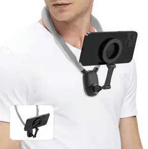 Magnetic Mobile Phone Neck Mount with Camera Compatibility - Silicone-Steel Compact Holder, Pad, Clip, Strong Grip, Plug, Landscape-Ready POV/Vlog Chest Strap for iPhone 17/16/15/14 & Android Smartphones