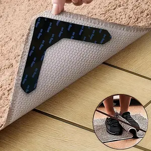 Reusable Rug Grippers for Area Rugs Anti-Slip Tape Pads with Strong Hold 8PCS Set 12x12cm Floor-Safe No Residue Easy to Apply Remove for Living Room Dining Room Bathroom