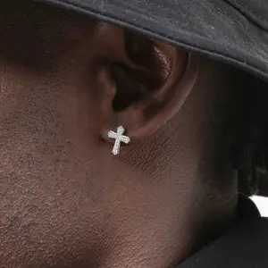 Original full of gemstone crucifix earrings Male hip hop female micro inset zircon earrings