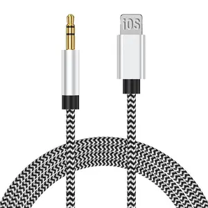 Aux Braided Audio Cable Type C Lightning to 3.5mm Audio Jack Adapter Car Accessories Compatible iPhone 14 13 12 11 Pro Max Plus
