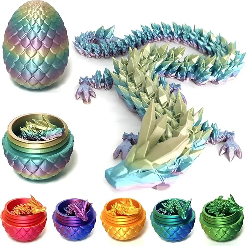 3D Printed Magic Dragon Egg Night Light - Articulated Poseable Dragon Statue, Realistic Fantasy Collectible Gift for Boys, Home Decor Ornament for Dresser, Great for Easter Parties, Ornaments