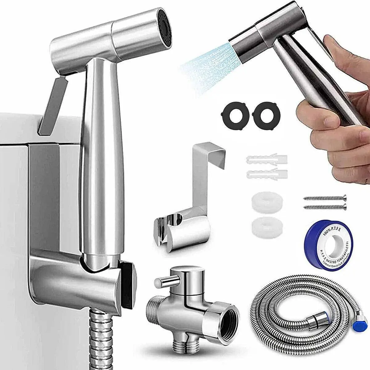 Handheld Bidet Sprayer for Toilet, Brushed Nickel-Finish Bidet Spray Head Set, Easy to Install, Designed for Personal Hygiene and Cleaning