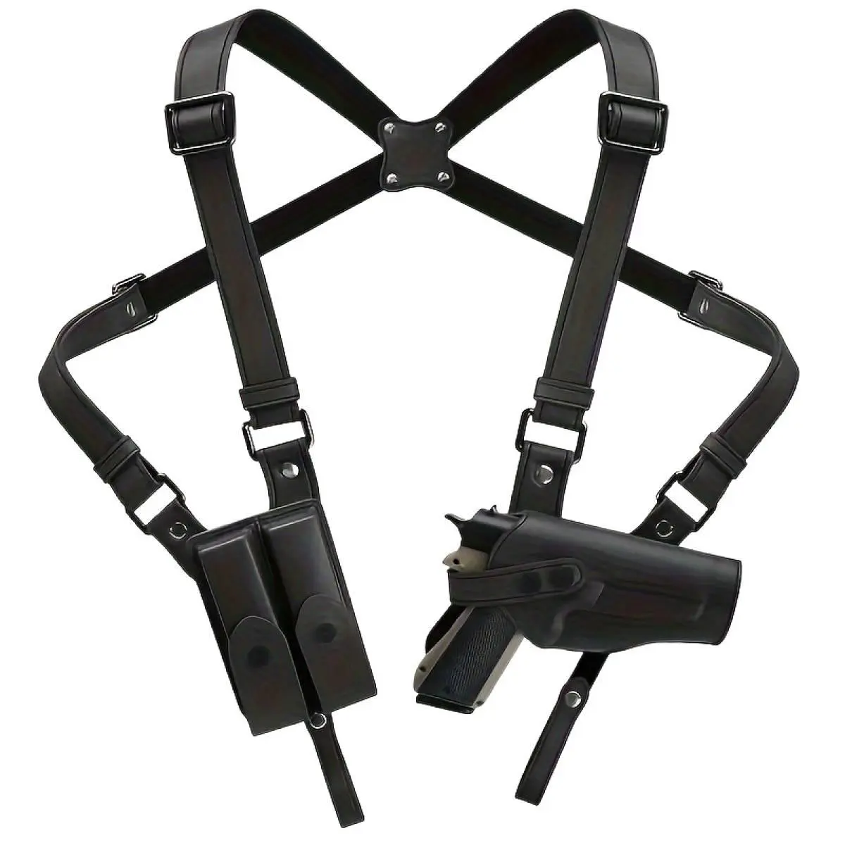 Unisex Genuine Leather Vertical Shoulder Holster for Hunting Concealed Carry - Adjustable Underarm Rig with Dual Pockets, ABS, Brown, Functional Outdoor Sports Gear