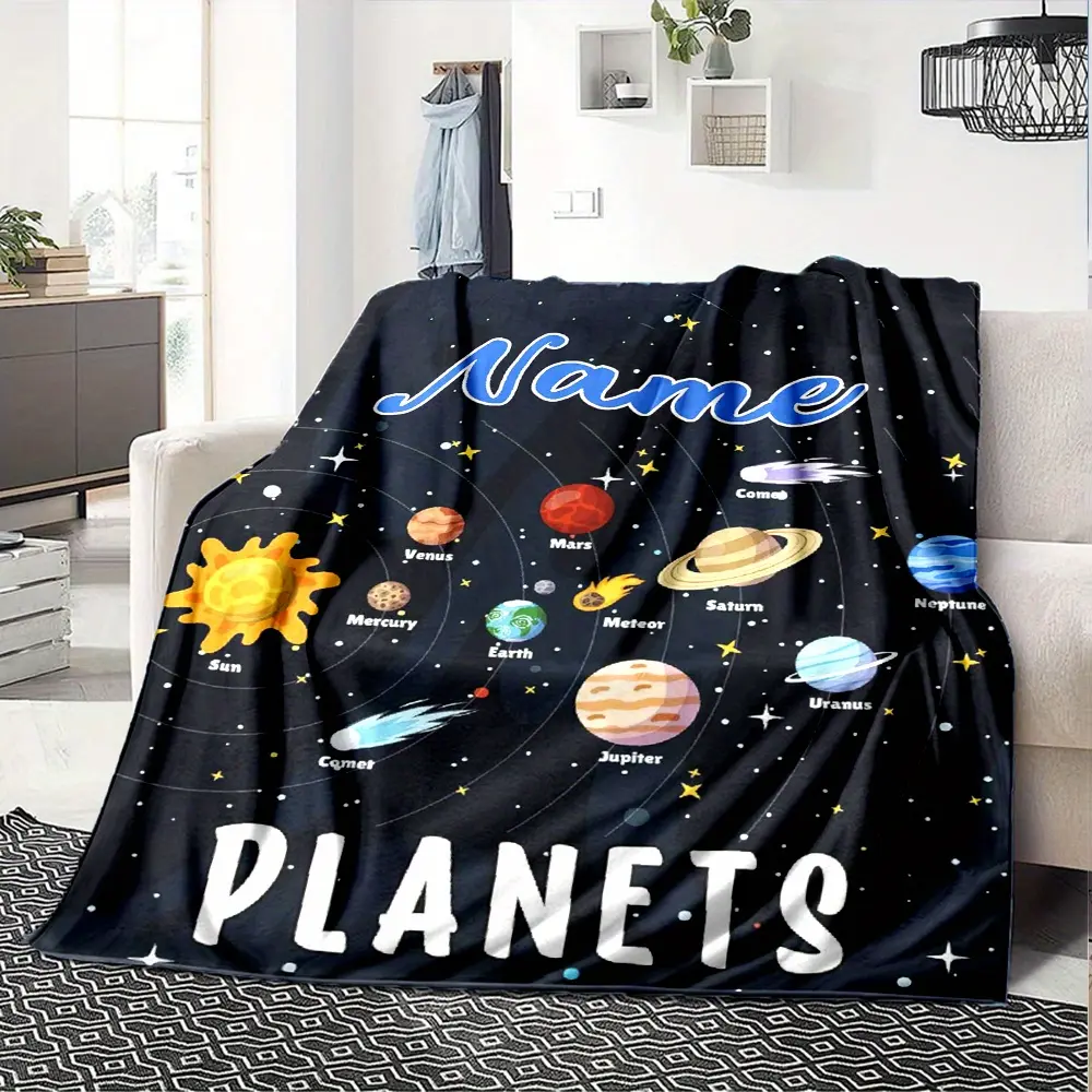 1Pc Customized Space-Themed Soft Warm Planet Blanket - Vibrant Astronomy Solar System, Zodiac Signs, Indoor/Outdoor Bed & Camping Use, Ideal Birthday Gift (Textiles & Soft Furnishings, Bedding & Linens, Blankets & Throws)