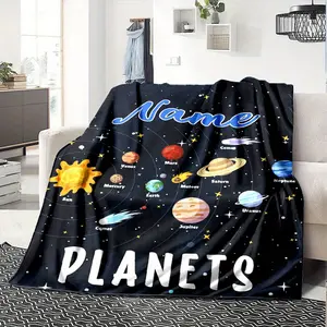 1Pc Customizable Space-Themed Soft & Warm Planet Blanket - Vibrant Solar System Design With Zodiac Signs, Perfect For Chair, Sofa, Bed, Or Camping - Ideal Gift For Birthdays, Graduations, And Home Decor, Space Room Deco