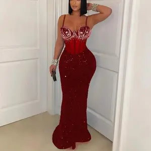 Women’s prom dress, velvet sequin party dress, strappy dress with hotfix rhinestones, bodycon long dress for women.